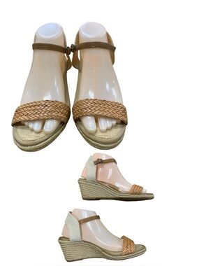 Lucky Brand Tan & Cream Woven Espadrille Wedges S8.5